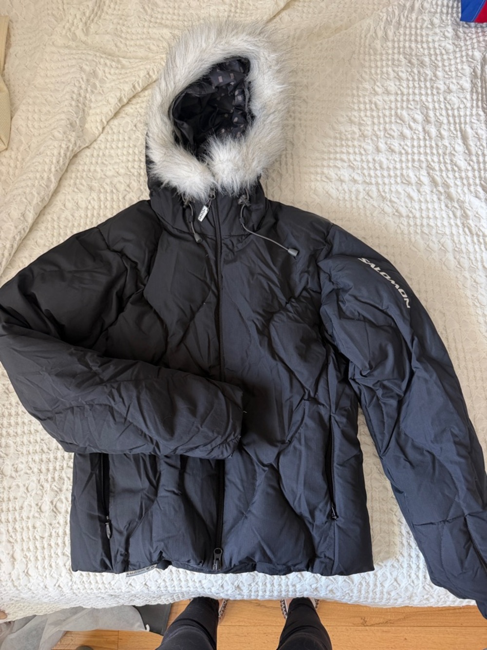 Salomon Black Ski & Snow Jacket with Faux Fur Trim size 4